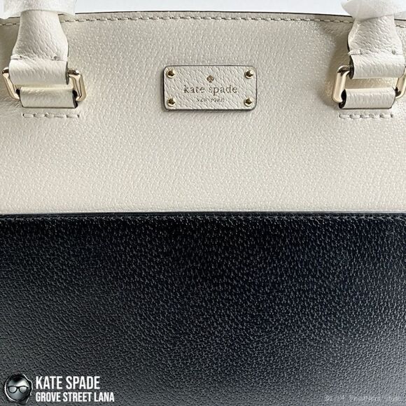 KATE SPADE GROVE STREET LANA LEATHER SATCHEL IN BLACK/CREAM WITH CROSSBODY STRAP - Picture 5 of 14